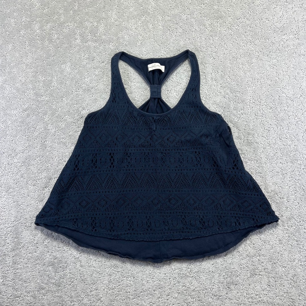 Abercrombie & Fitch Tank Top Womens Small Navy Blue Crochet Lace Racerback Beach
